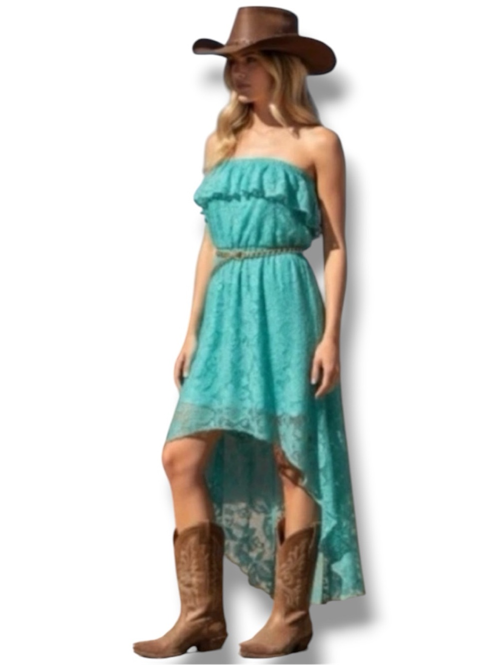 Sears Pastel Mint Green Lace Strapless High-Low Dress with Belt Juniors S
